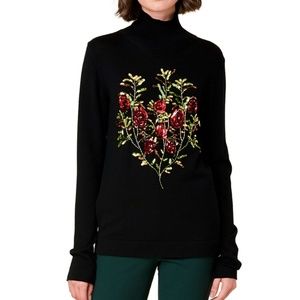 Oscar de la Renta Flower Embroidered Wool Pullover